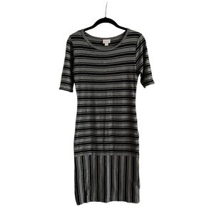 LuLaRoe Julia Dress Women's Size XXS Black Gray Striped T-Shirt Bodycon Casual